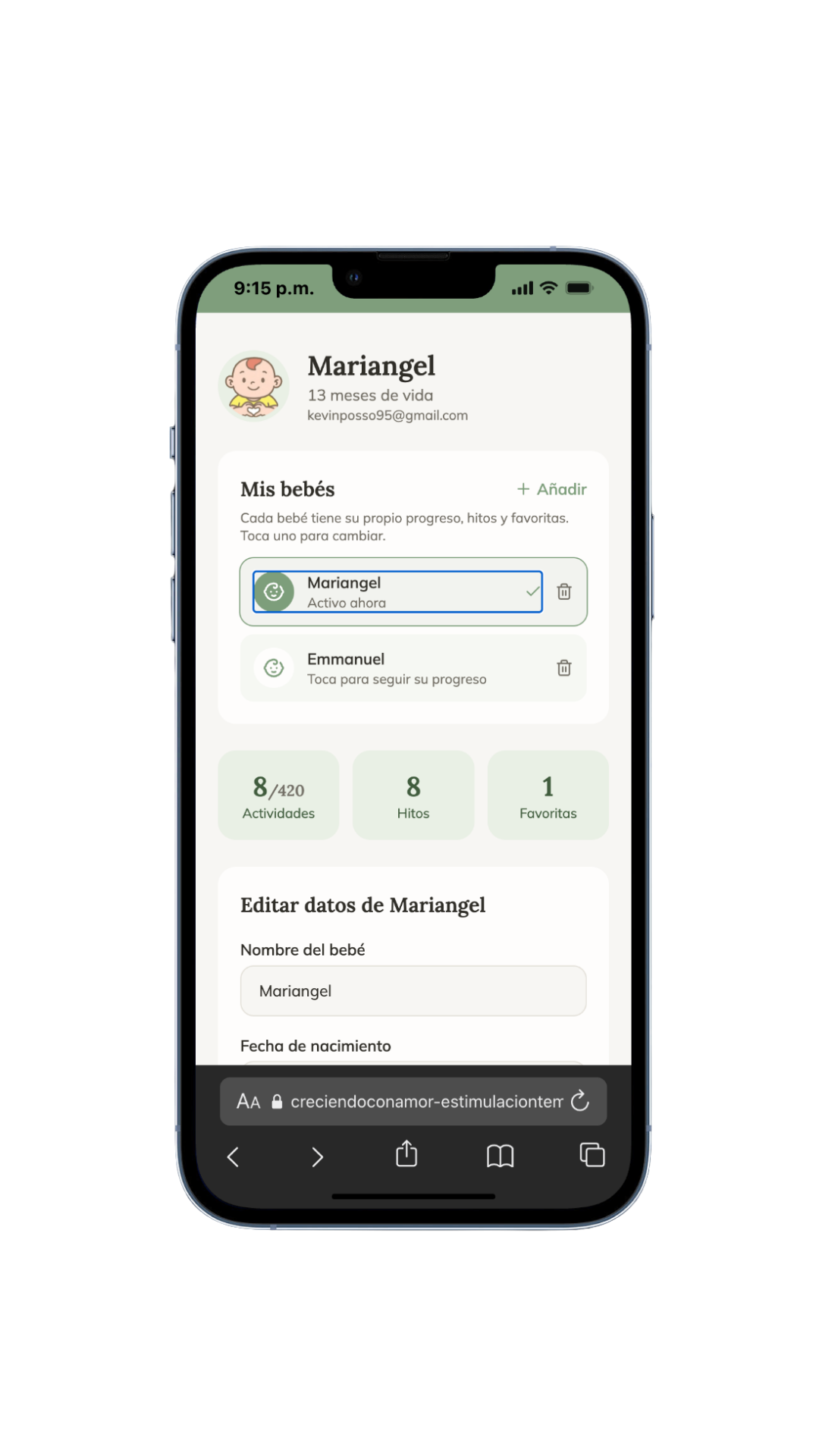 Perfiles por bebé en la App