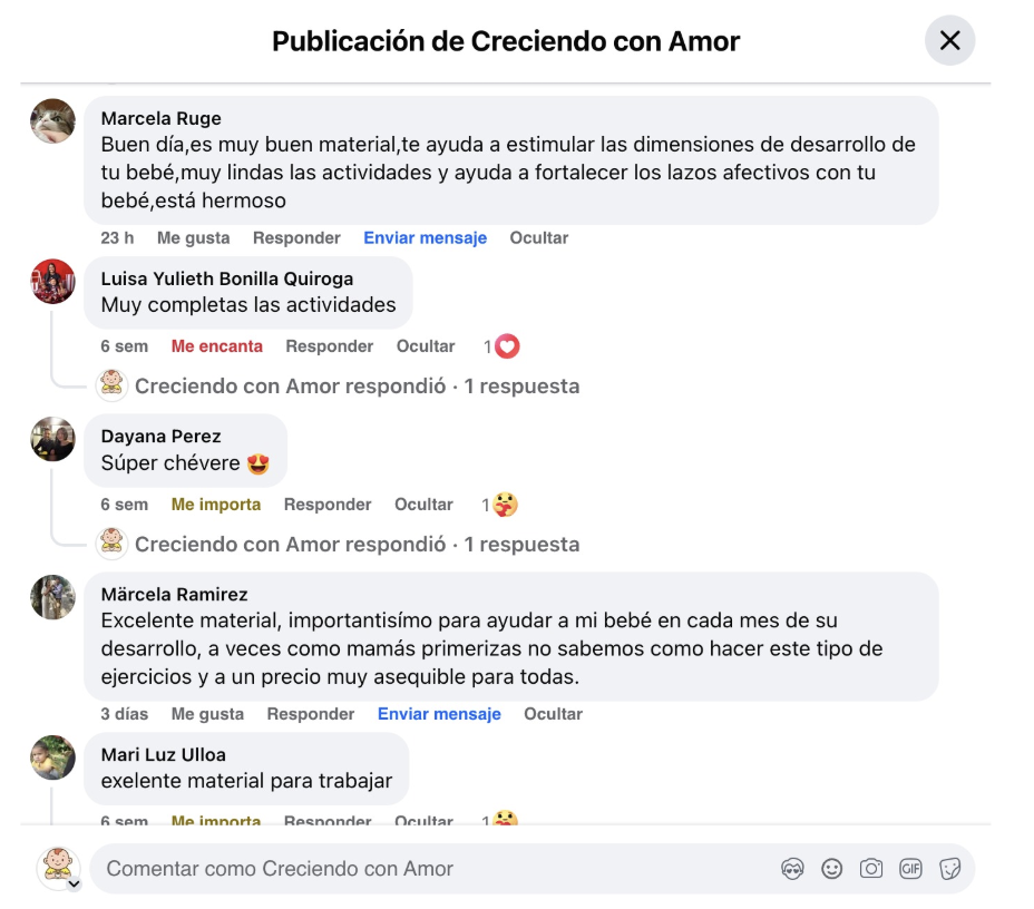 Más comentarios reales de mamás en la página de Facebook Creciendo con Amor